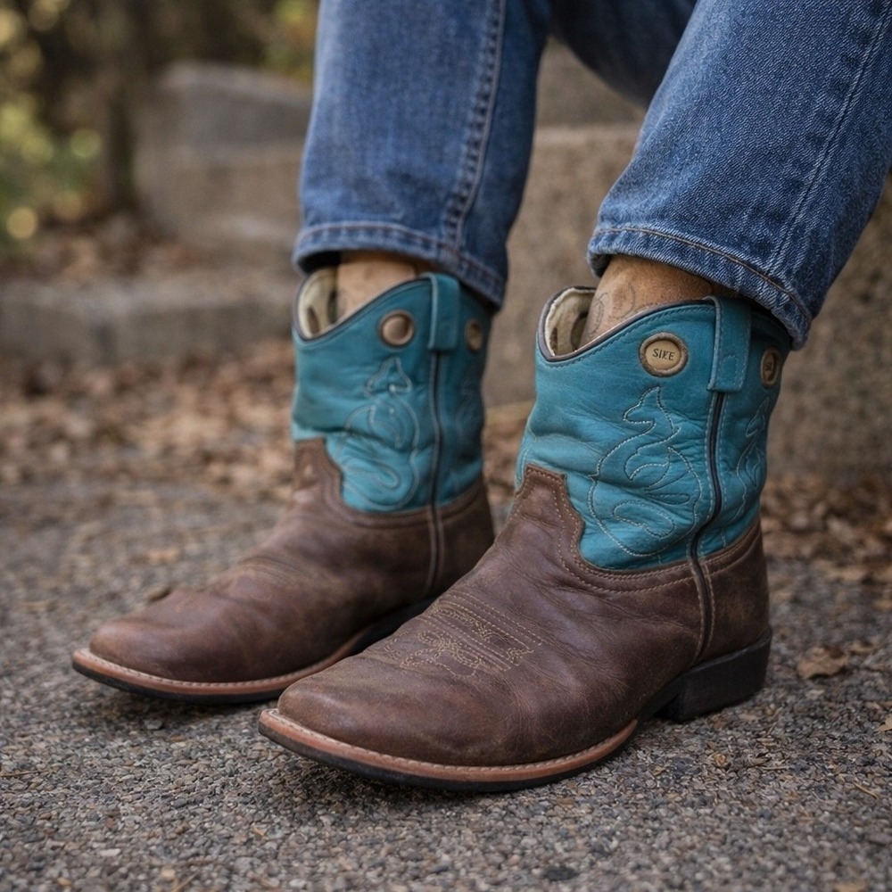 Masterson Boot Co Brown Teal Leather Western Cowboy Boots RB2010Y Size 5M